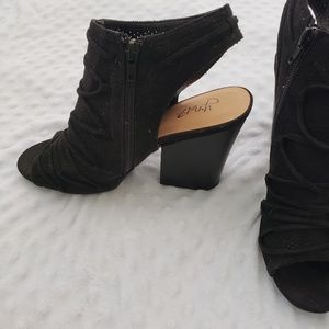 Black open toe, open heel booties